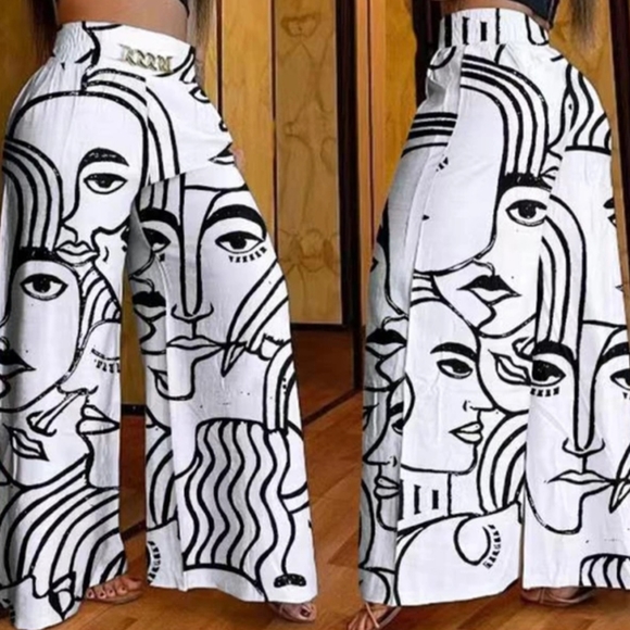 Chicme Pants - O5 - Chicme Fun High Waist Wide Leg Abstract Design Pants Medium